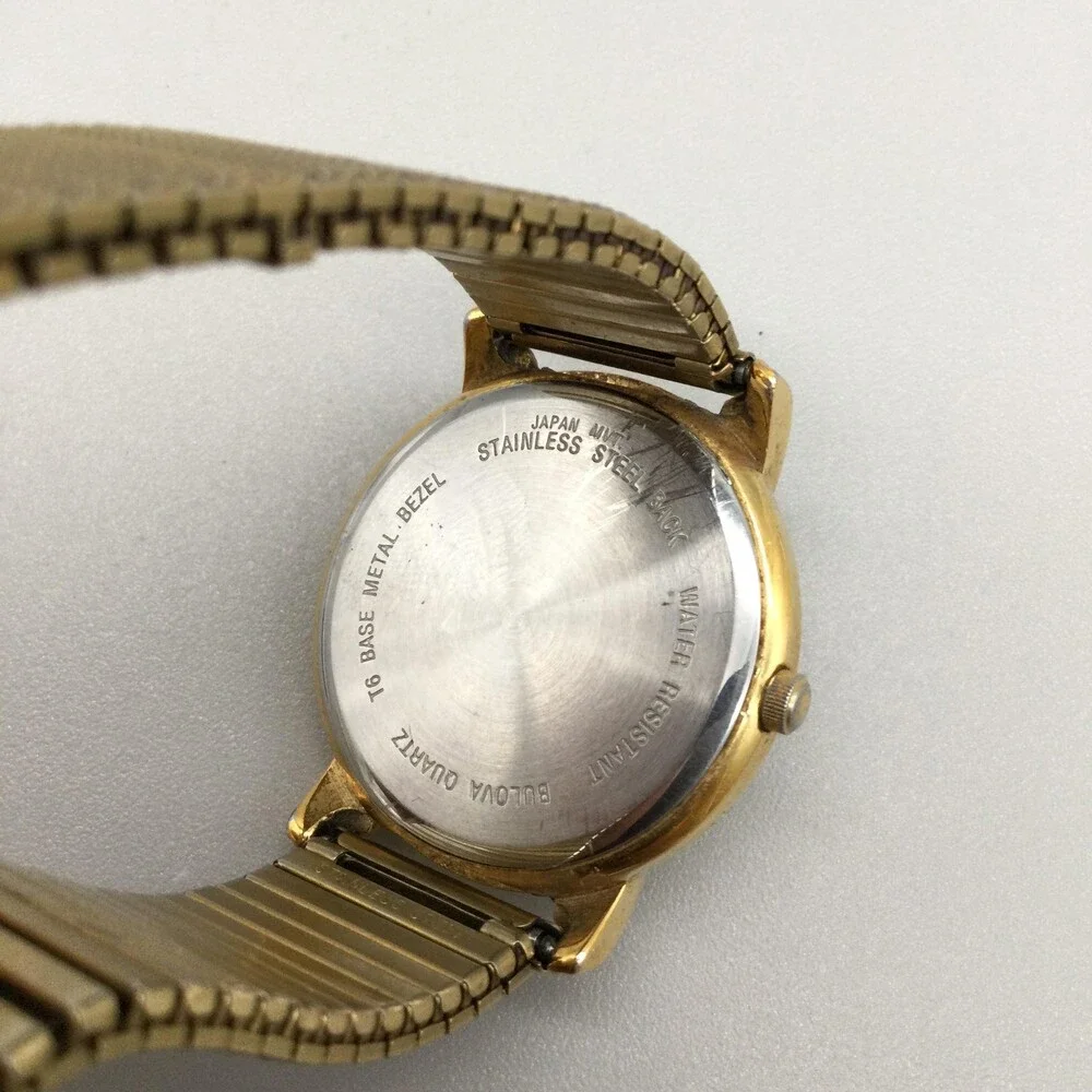 Bulova Mens Watch 33mm White Dial Gold Tone Art Deco Style Date New Battery